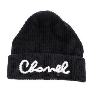 Chanel Pearl 100% Cashmere Black Beanie